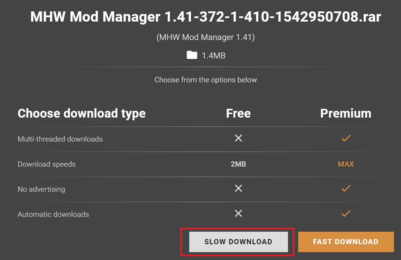 MHW-MOD_Managerのスロウダウンロードボタン