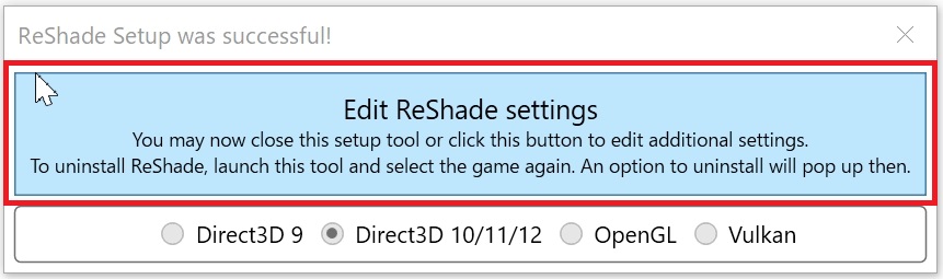 Edit Reshade settings_Reshade Setup was successful!