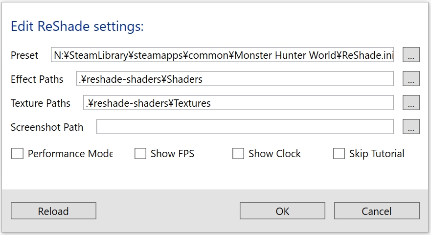 Edit Reshade settings:詳細設定画面